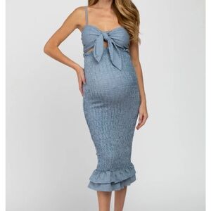 Pink Blush Blue Smocked Gingham Maternity Dress